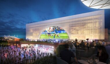 New rendering of the south entrance to Honda Center as part of the Encore project.