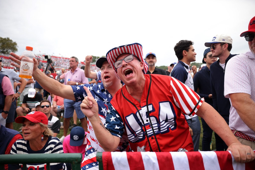 Team USA fans watching from the crowd during the opening ceremony.