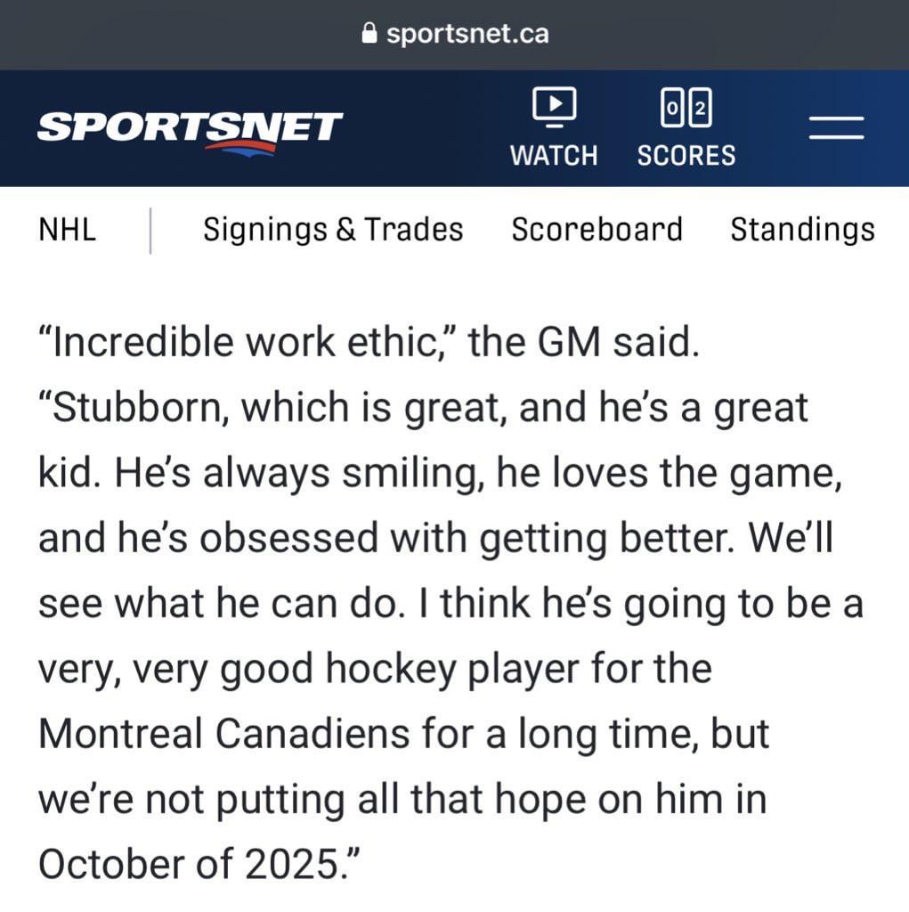 Kent Hughes on Ivan Demidov: “Incredible work ethic. Stubborn, which is great, and he’s a great kid. He’s always smiling, he loves the game, and he’s obsessed with getting better…”
