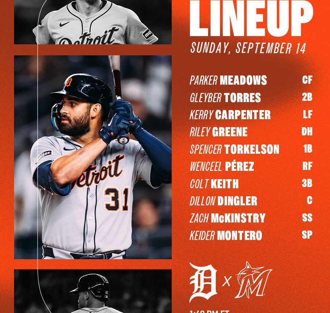 Detroit Tigers’ starting lineup for today’s finale against the Marlins!