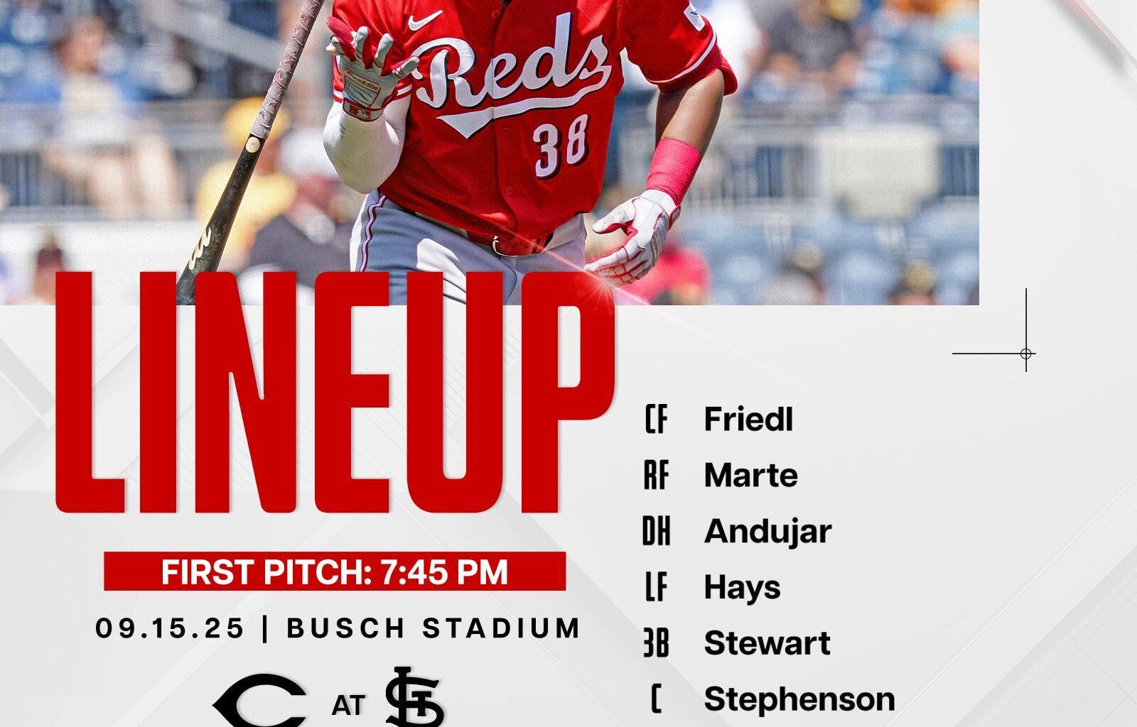 Reds lineup - Monday 9/15/25