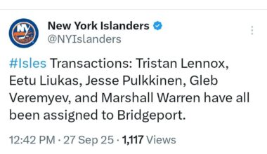 Lennox, Liukas, Pulkkinen, Veremyev, and Warren assigned to Bridgeport