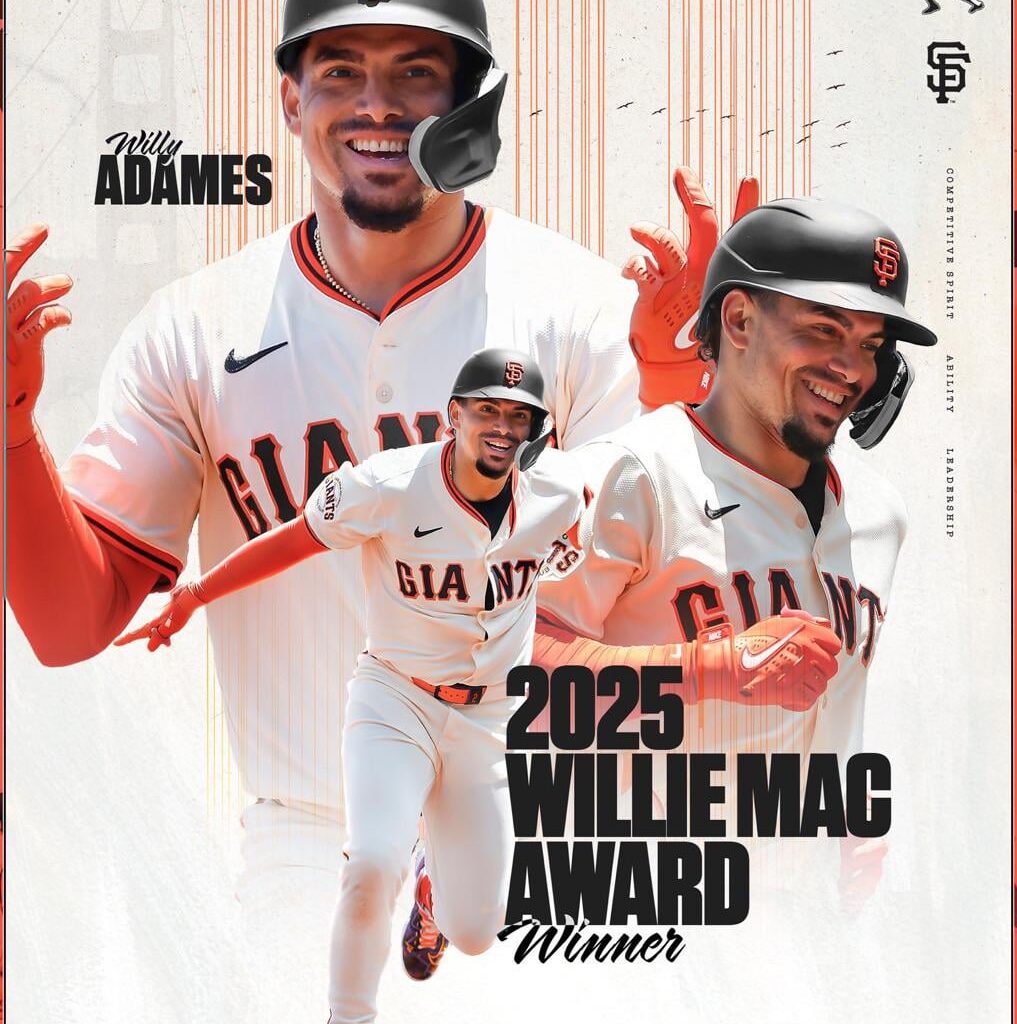 Willy Adames wins the 2025 Willie Mac Award (🖼️ @SFGiants)