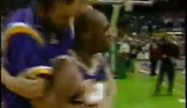 Nick Van Exel's buzzer beating fadeaway three to win the Lakers last game at the Boston Garden (1946-1995). It was the last buzzer beater anyone hit in that arena, ranked the #1 buzzer beater of 1995. Stu Lantz on the call says "Hahaha, that's only right!"