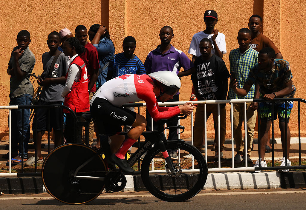 KIGALI, RWANDA - SEPTEMBER 21: Laurent Gervais of Team Canada competes during 98th UCI Cycling World Championships Kigali 2025 - Men Elite Individual Time Trial a 40.6km race from Kigali to Kigali on September 21, 2025 in Kigali, Rwanda. (Photo by David Ramos/Getty Images)