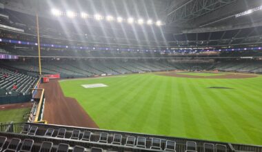 Checking in At Astros Game, Center Field at Table near Stairs