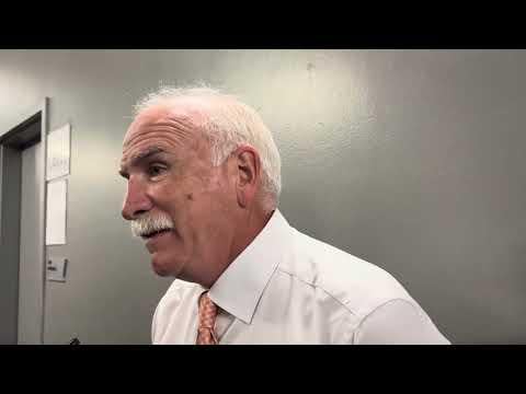Joel Quenneville speaks to the media after the Ducks’ 3-1 preseason loss to the Los Angeles Kings