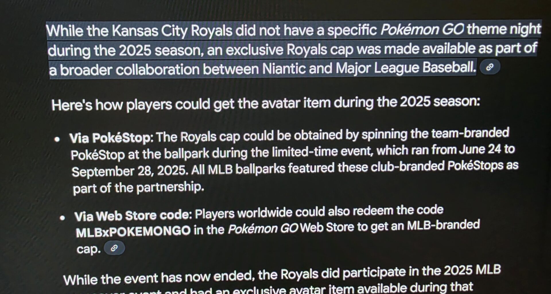 Question for anyone that might play Pokémon GO and is a Royals fan! Kansas City Royals in-game Avatar item/hat