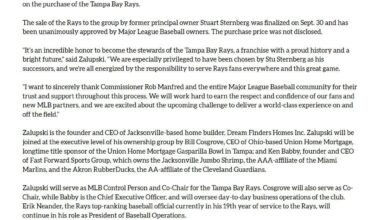 The Rays sale to Patrick zalupski has been finalized!!