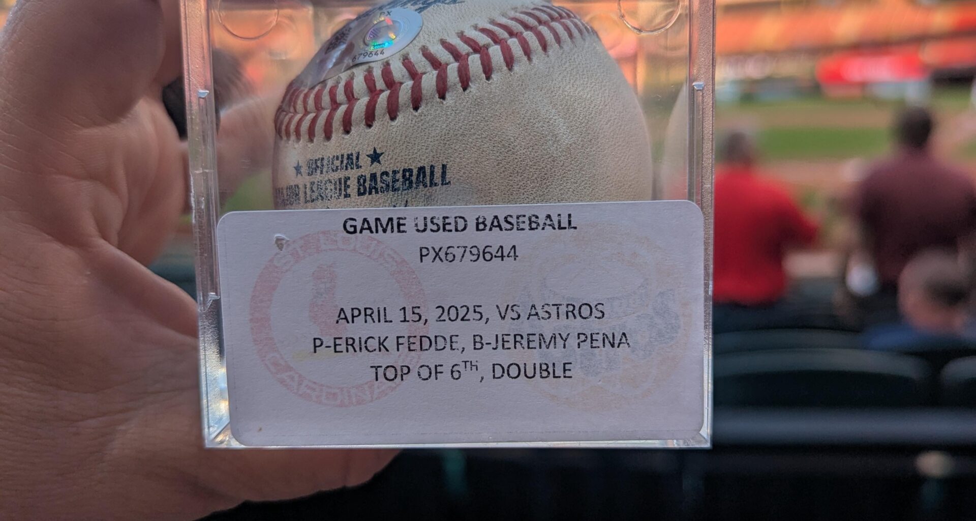 I travelled to St. Louis for work this week and took in a Cards game. They had a sale on game-used items and found this buried in the back of the stack. Couldn't resist.