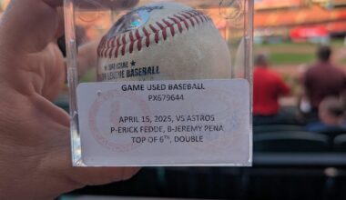 I travelled to St. Louis for work this week and took in a Cards game. They had a sale on game-used items and found this buried in the back of the stack. Couldn't resist.