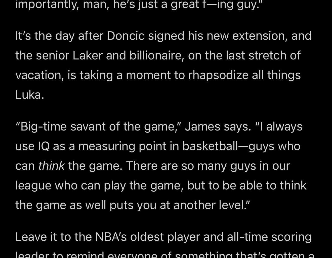 LeBron James about Luka Dončić (from the WSJ article)