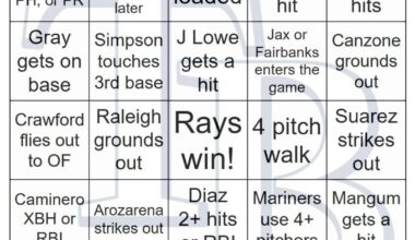 Rays vs Mariners Bingo, 9/01/2025