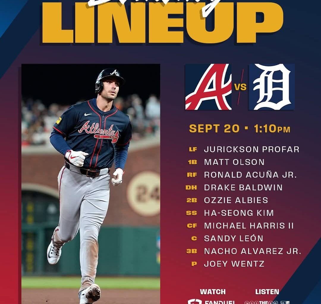 Lineup 9/20/25 - Matt Olson is the Main Character of Atlanta Braves Lineup Cards
