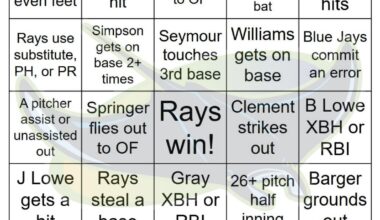 Rays vs Blue Jays Bingo, 99/18/2025