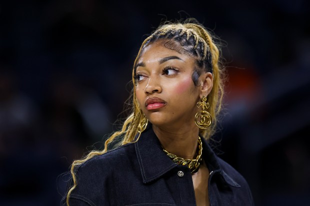Chicago Sky forward Angel Reese stands on the court before the game against the Atlanta Dream at Wintrust Arena on Wednesday, July 16, 2025.(Eileen T. Meslar/Chicago Tribune)