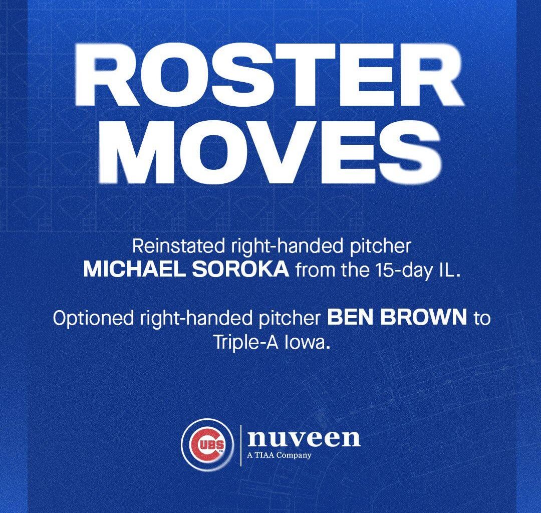 [Cubs] Soroka reinstated; Brown optioned