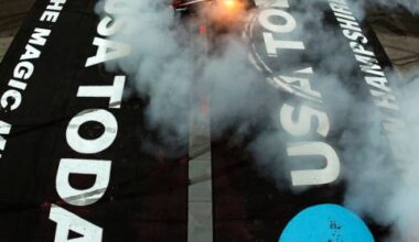 Christopher Bell, driver of the No. 20 Joe Gibbs Racing Toyota, celebrates with a burnout after winner the NASCAR Cup Series race at New Hampshire Motor Speedway on June 23, 2024.
