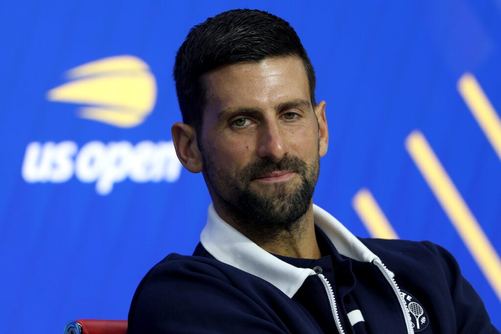 Novak Djokovic speaks to the media ahead of the 2025 US Open