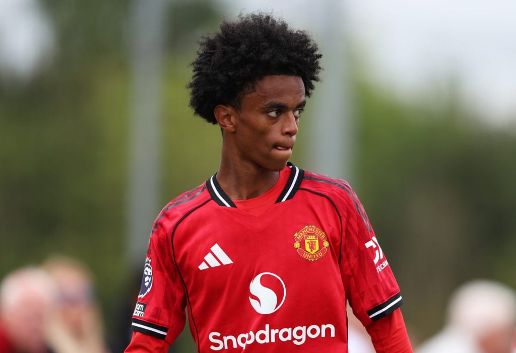 Yuel Helafu in action for Manchester United U18s.