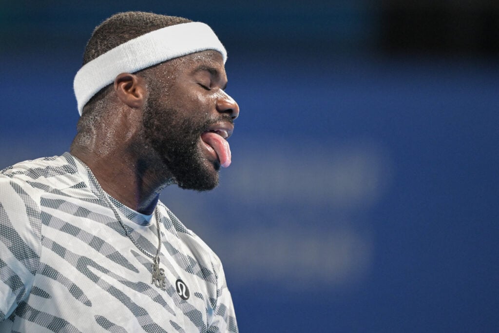 Frances Tiafoe reacts during the 2025 Japan Open vs Marton Fucsovics