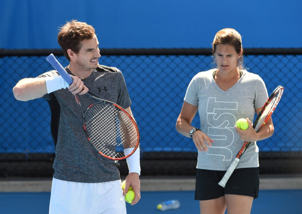 Andy Murray and Amelie Mauresmo training together ahead of the 2016 Australian Open