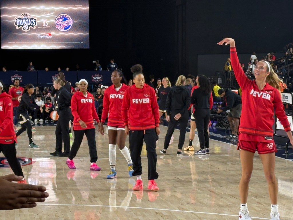 Indiana Fever players warm up before the Fever take on the Washington Mystic