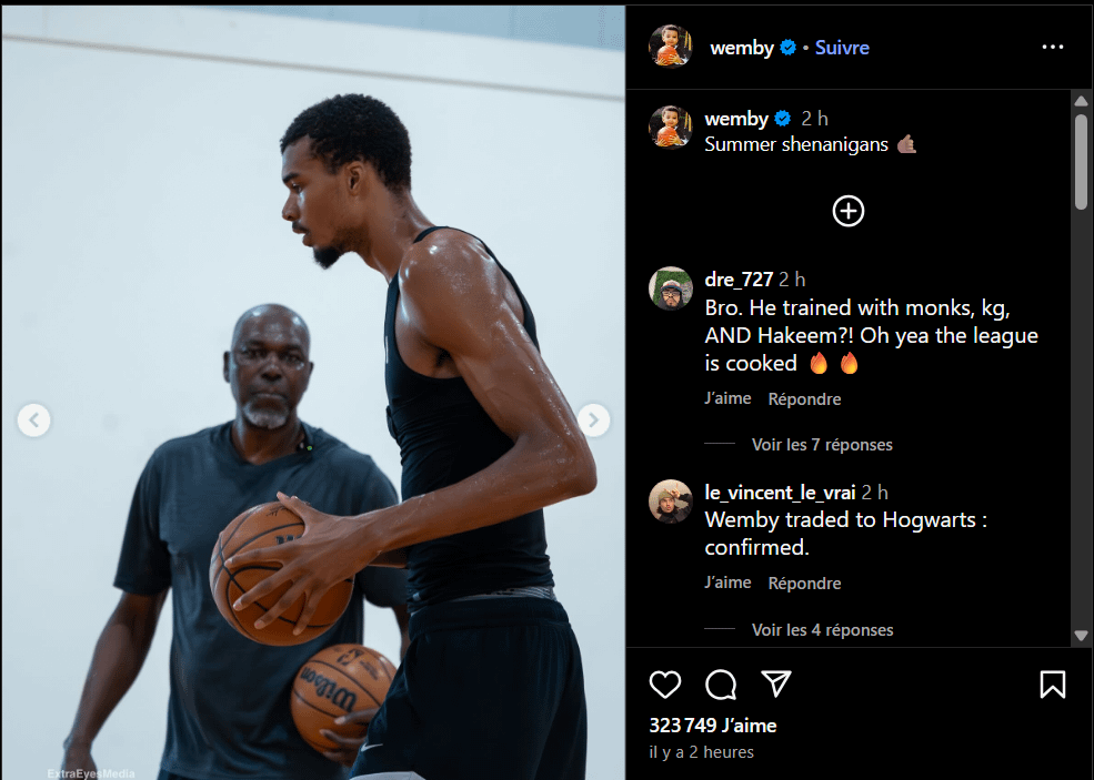 Victor Wembanyama shares pictures of his "summer shenanigans" on Instagram, revealing he has been training with legendary NBA center Hakeem Olajuwon
