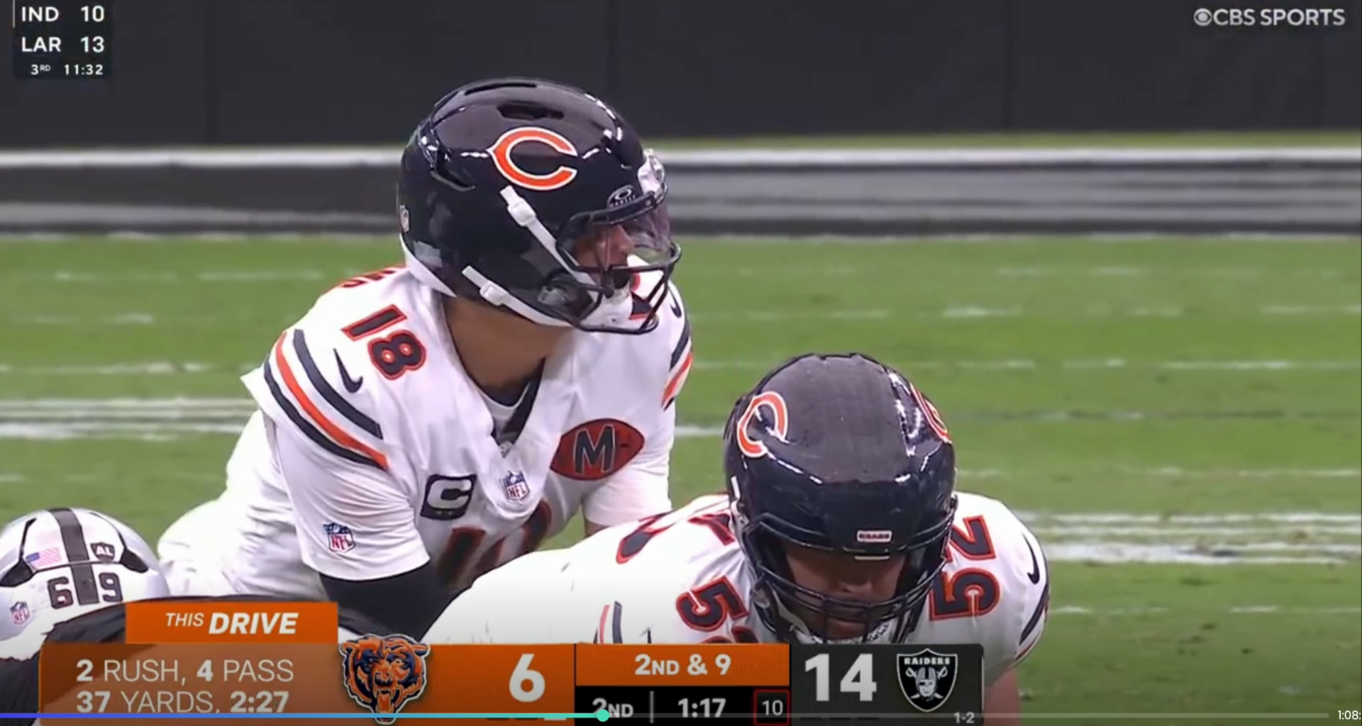 Caleb's signature trick is the sack-escape-to-sideline-missile