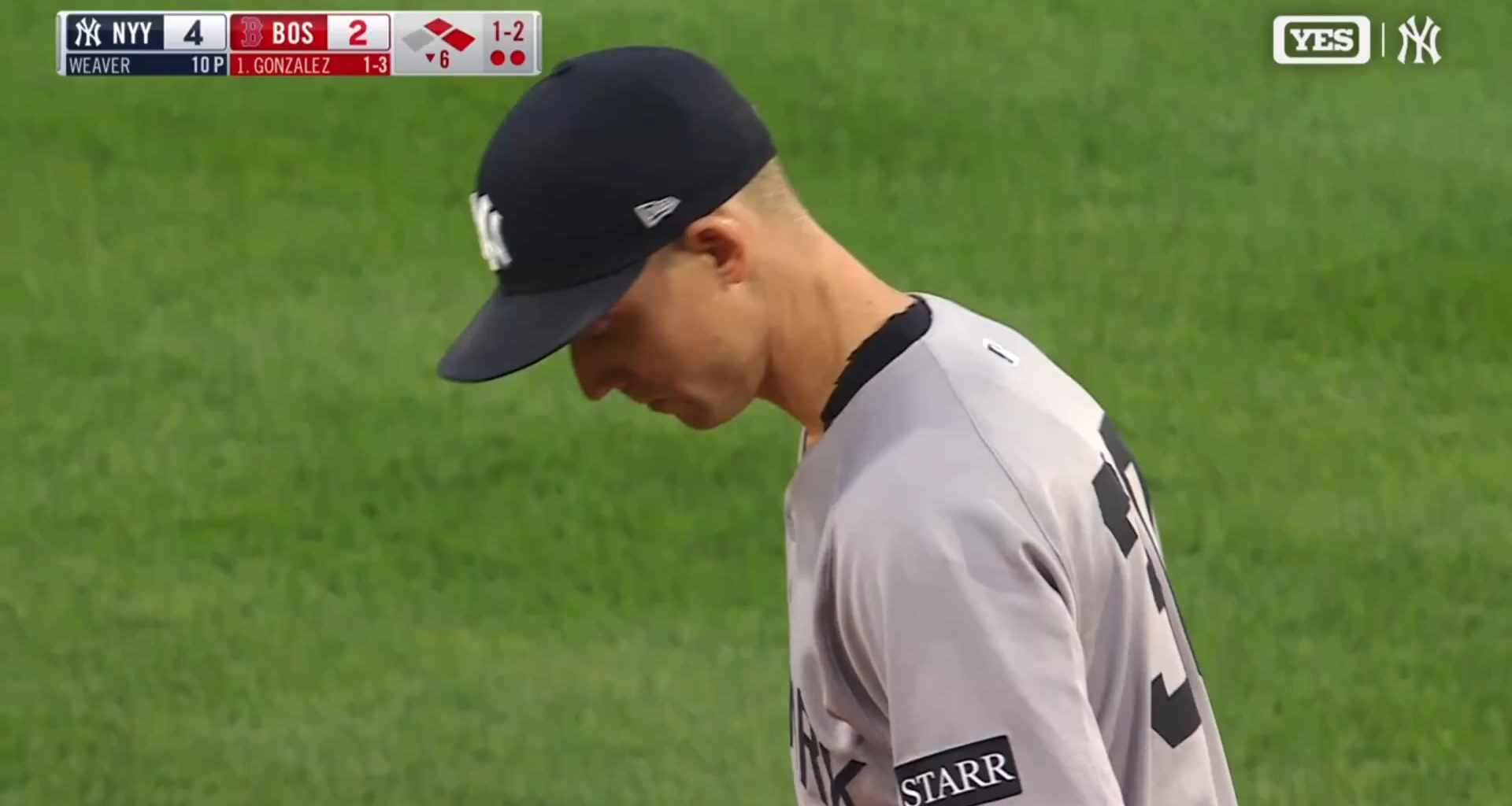 Luke Weaver is FIRED UP after escaping the jam by striking out Red Sox leadoff hitter Romy Gonzalez