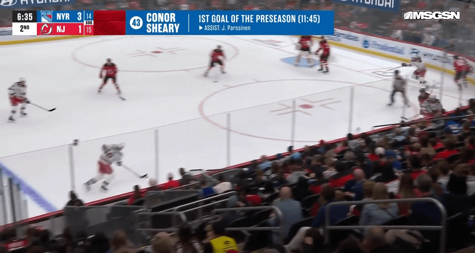 Scott Morrow scores after the puck deflects off of Dmitry Ozipov's inner thigh