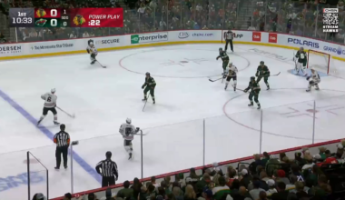 Frank Nazar scores after a nice pass from Teuvo Teravainen