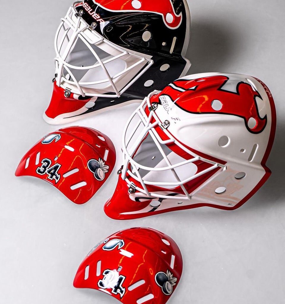 Jake Allen’s mask set up for this season