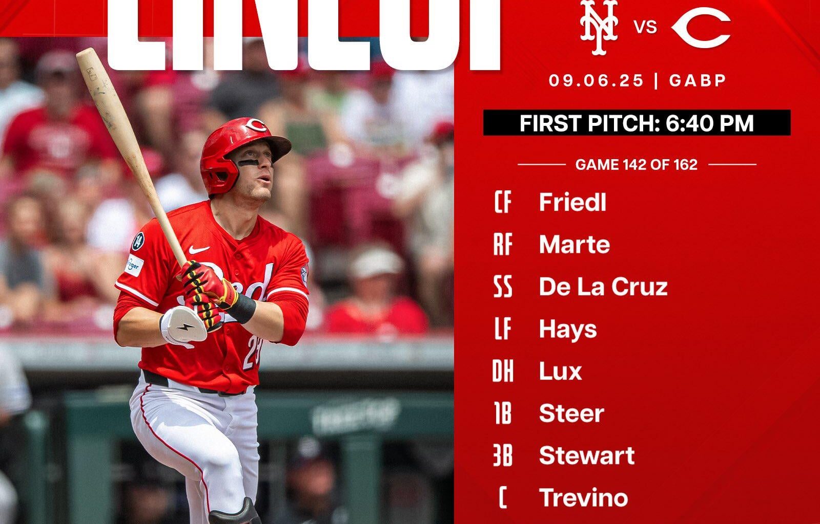 Reds lineup - Saturday 9/6/25