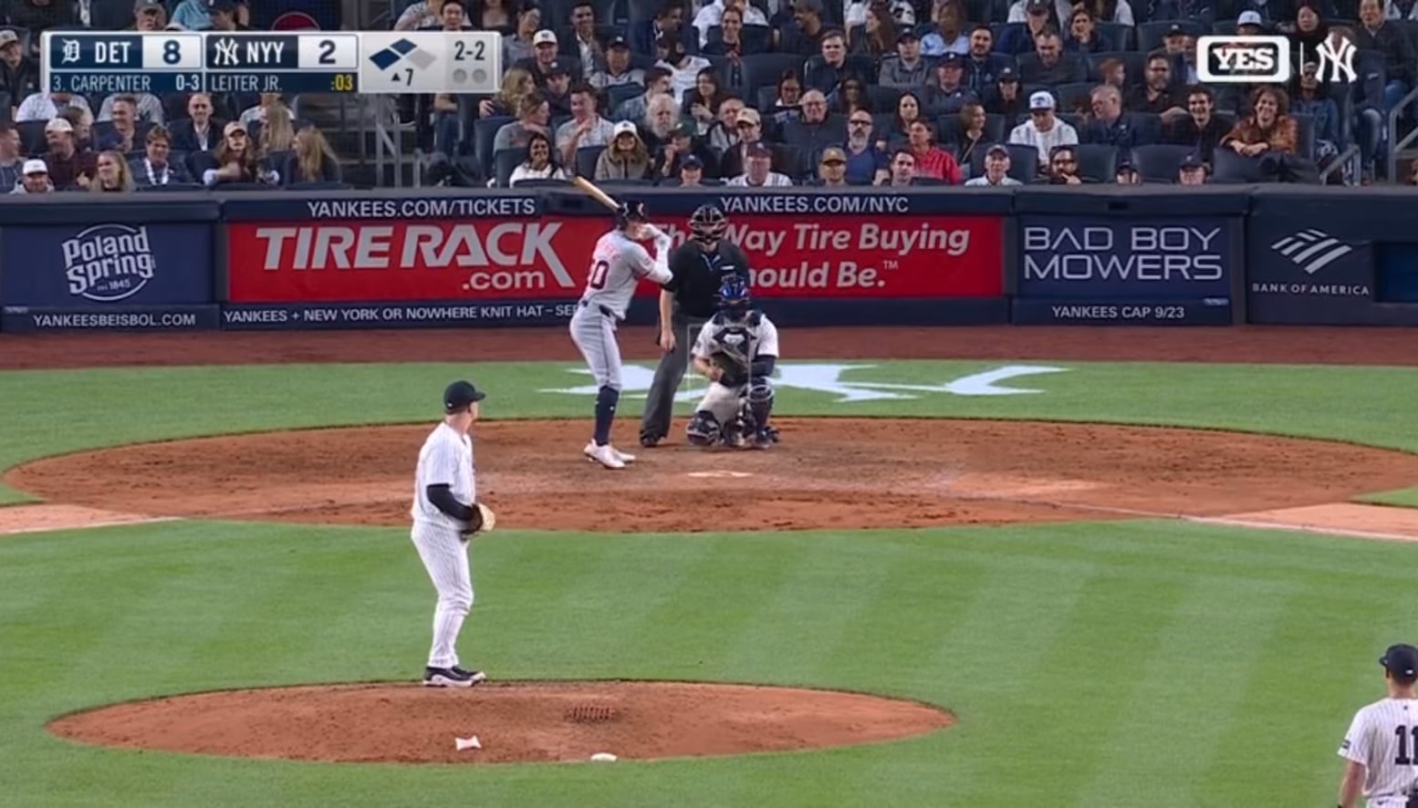 Carpenter bases clearing triple with dejected yes broadcast