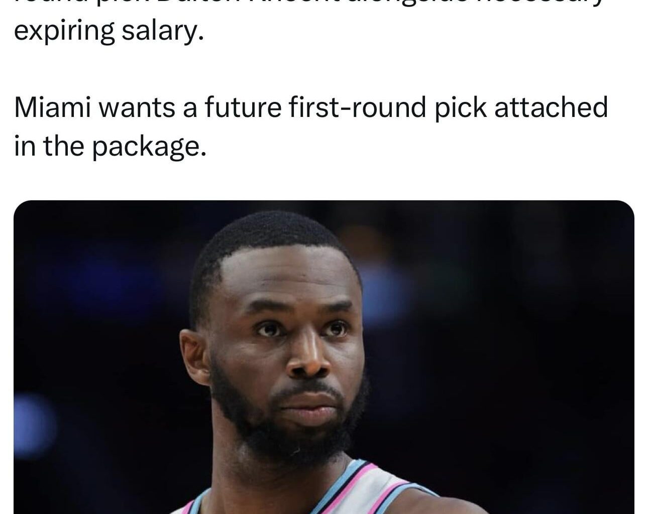 [Sidery] “The Heat & Lakers have reopened discussions on an Andrew Wiggins trade ahead of training camp. Miami wants a future first-round pick. Lakers are open to moving former first-round pick Dalton Knecht alongside expiring contracts.”