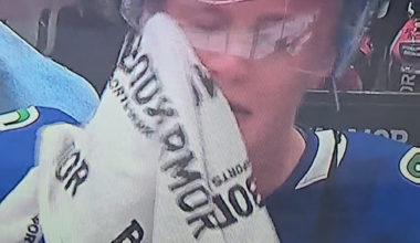 Elias Pettersson 25 singing "Unwritten" after fighting.