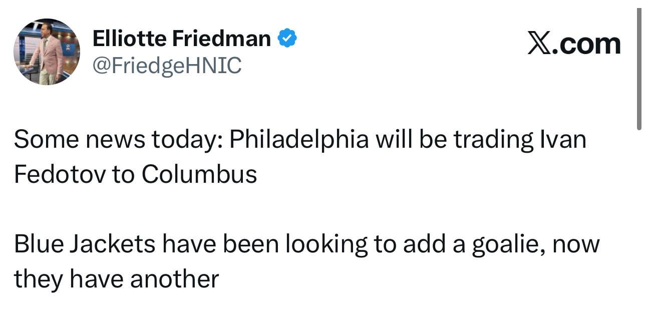 CBJ Have Traded for Ivan Fedotov