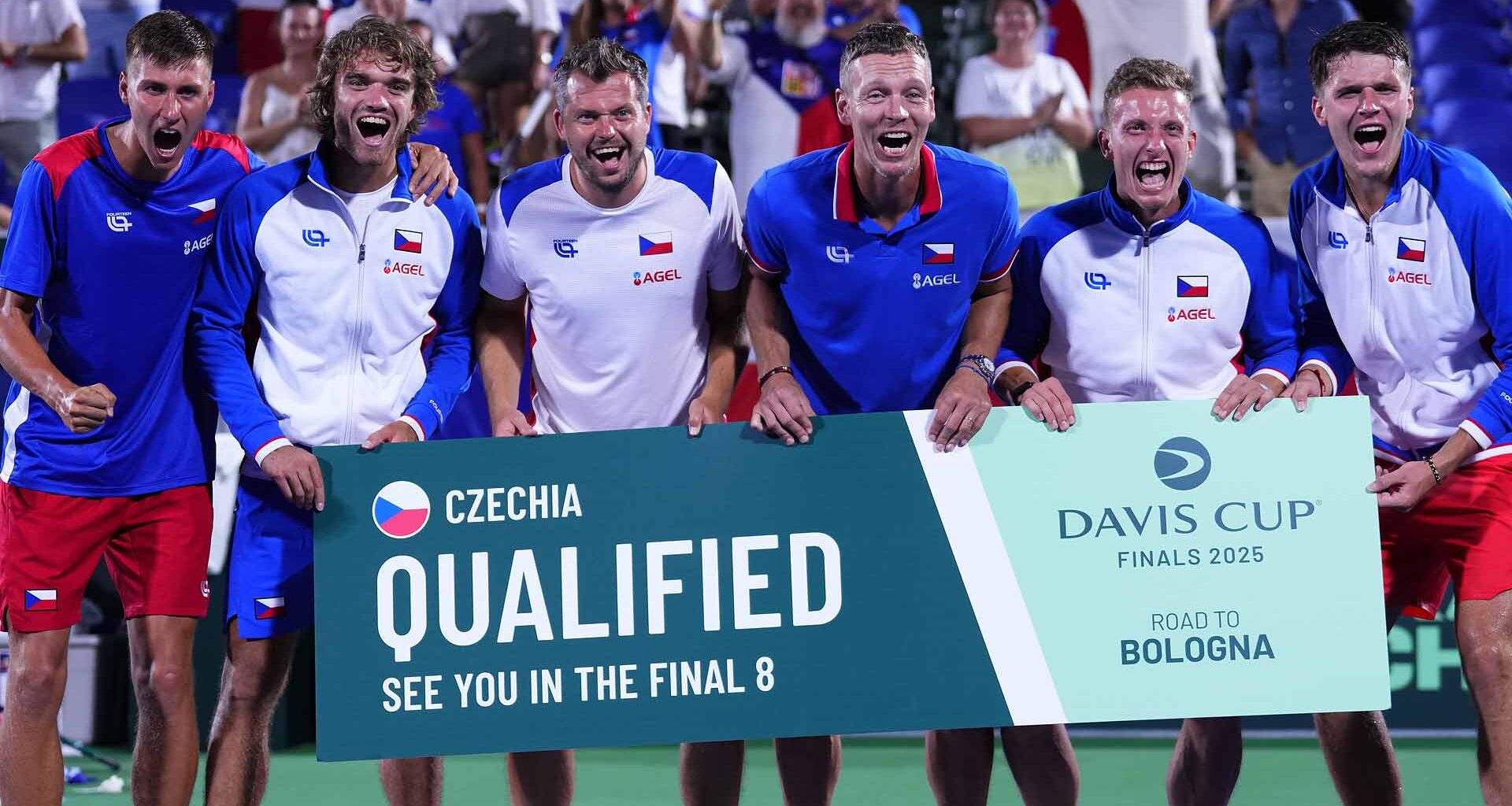 Czechia celebrates its 3-2 tie victory against the United States Saturday in Delray Beach.