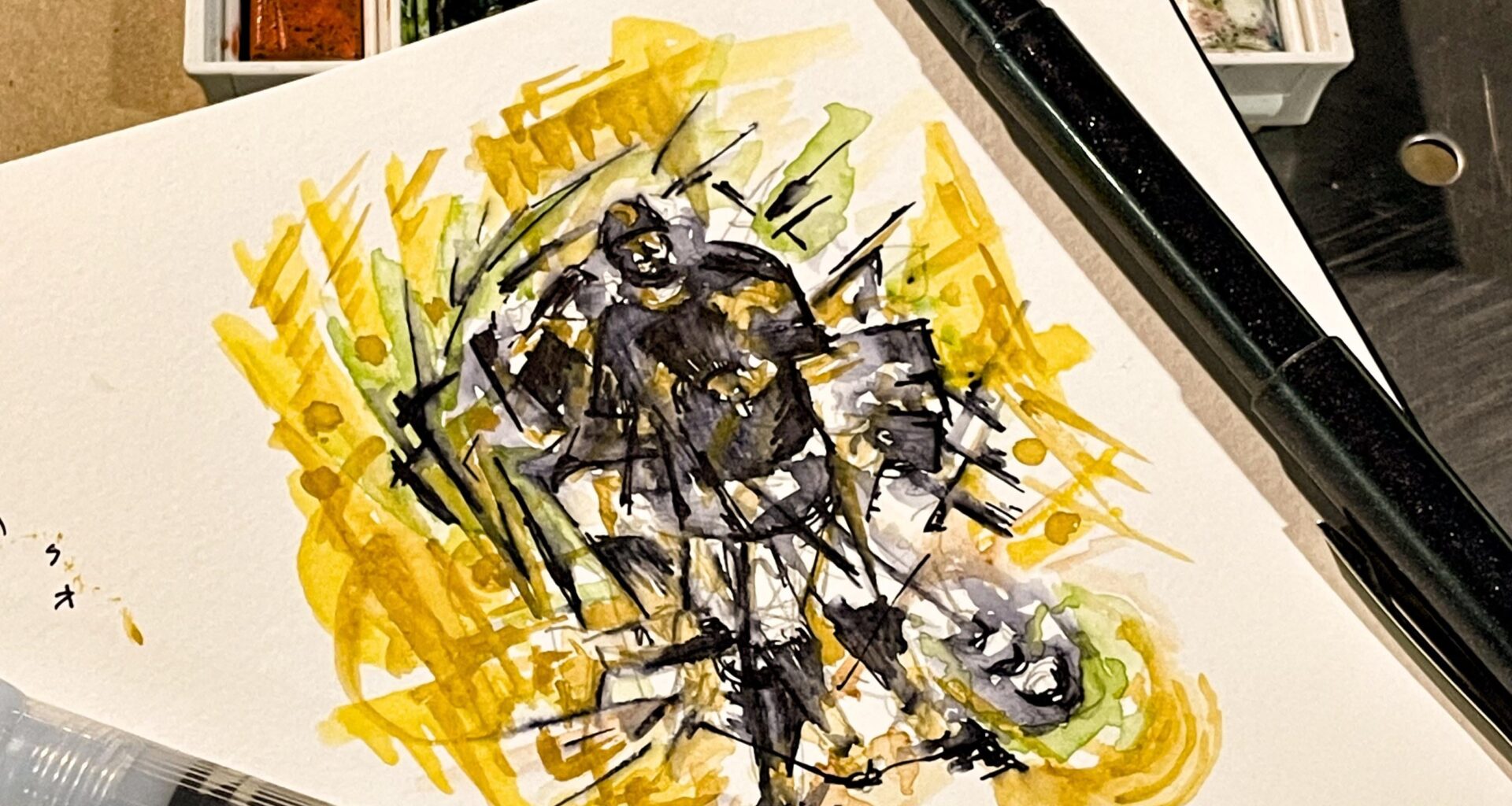 Paul Skenes abstract watercolor doodle I made at last night's ballgame