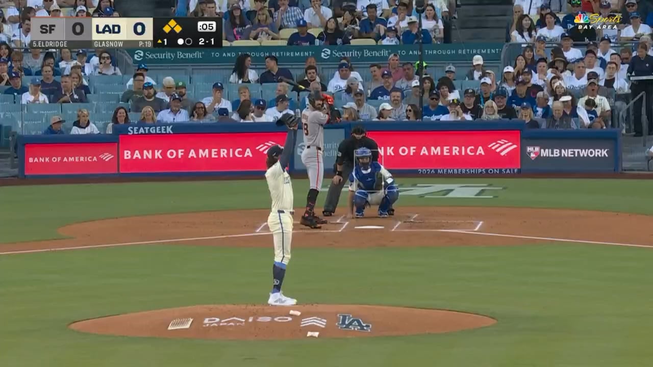 Bryce Eldridge’s first major-league hit is a bases-clearing double against the Dodgers!