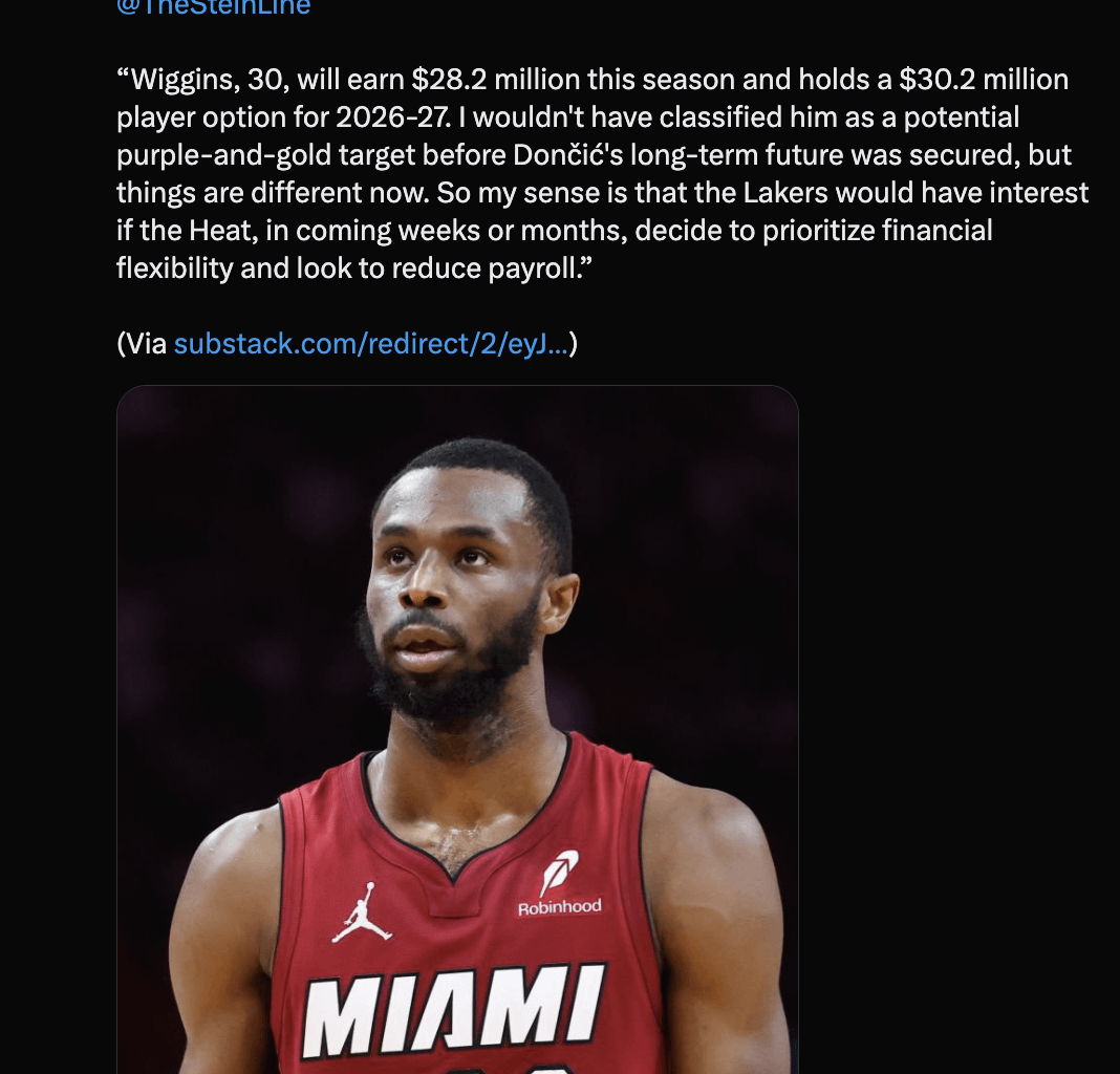 The Lakers are interested in a two-way wing like Andrew Wiggins, per 
@TheSteinLine