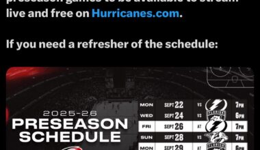 Preseason Games will be free on Hurricanes website