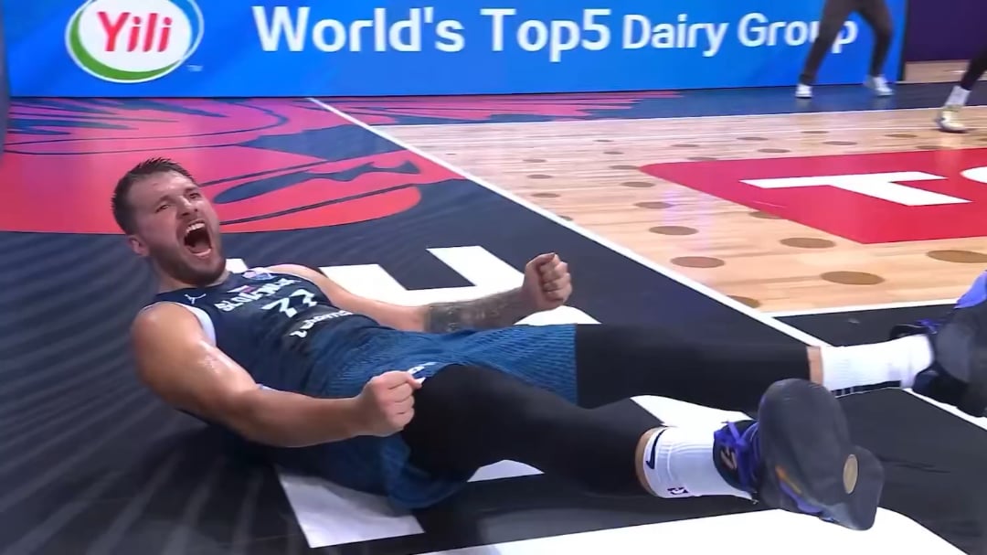 Luka slips on the floor and scores a basket 😂