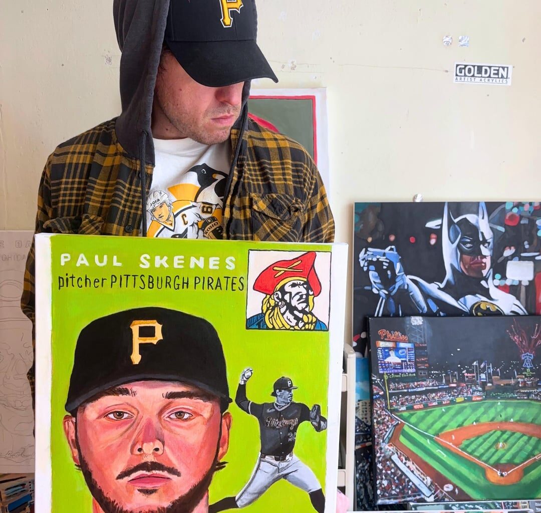 I painted Paul Skenes in the style of a 1954 Topps card