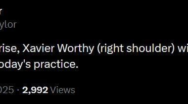 [Taylor] In a bit of a surprise, Xavier Worthy will be out with his teammates for today's practice.