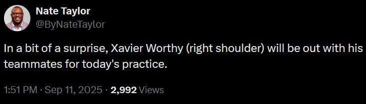 [Taylor] In a bit of a surprise, Xavier Worthy will be out with his teammates for today's practice.
