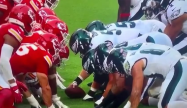 Eagles linemen false start on tush push goes uncalled