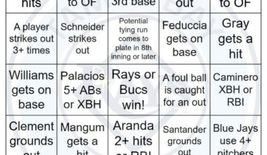 Rays vs Blue Jays Bingo, Final Game Edition, 9/28/2025