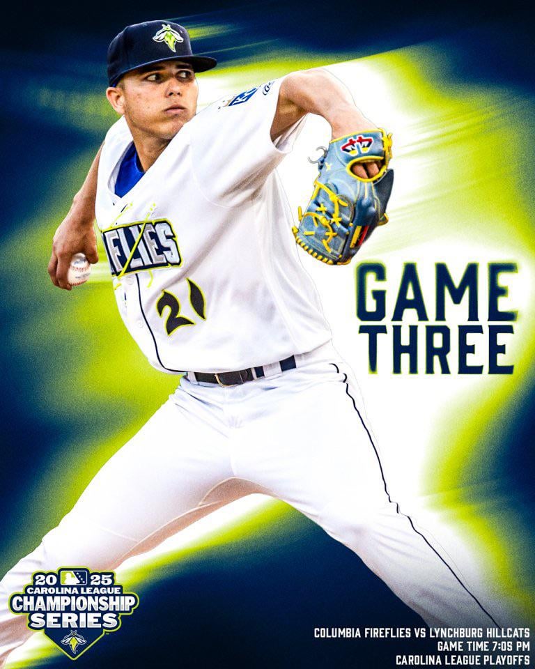 Kendry Chourio is on the mound tonight for the Columbia Fireflies in game 3 of the North Carolina League Championship Series.